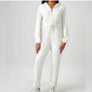 NWT Forever 21 Hooded Velour Casual Jumpsuit in White